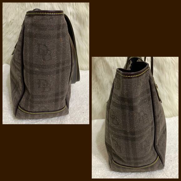 DOONEY & BOURKE Vintage N/S Expresso Plaid Canvas Logo Shopper Tote SP144 - Picture 3 of 16